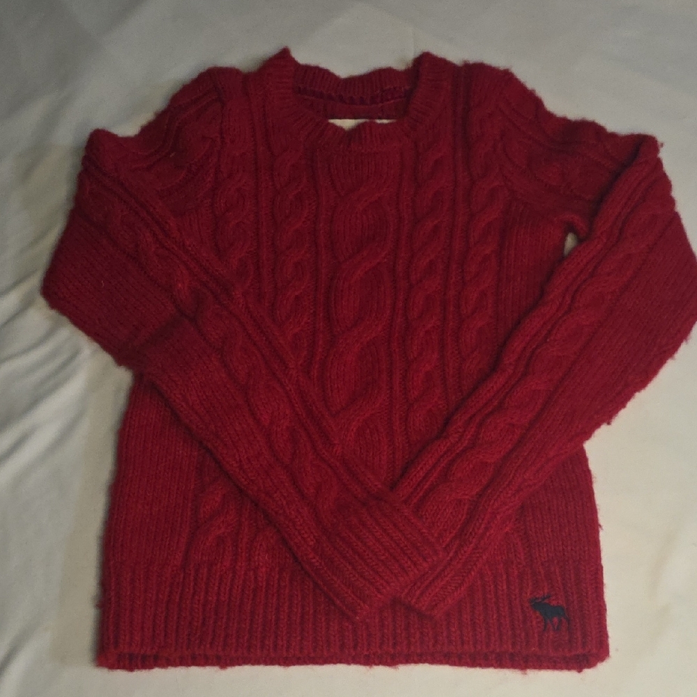 Abercrombie & Fitch Red Cable Knit Crewneck Sweater